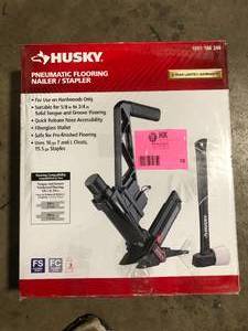 lot 15 image: Husky Pneumatic 3-in-1 15.5-Gauge and 16-Gauge 2 in. Flooring Nailer and Stapler with Quick Jam Release   Customer Returns See Pictures
