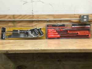 lot 60 image: 5 Piece Mechanics Pry Bar Set and 3 Piece Saw Kit