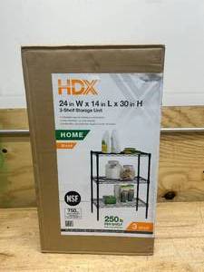 lot 119 image: HDX 3-Tier Steel Wire Shelving Unit in Black (24 in. W x 30 in. H x 14 in. D)