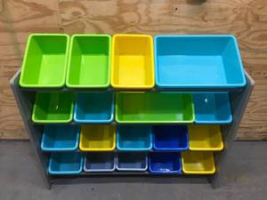 lot 122 image: Childrens Storage Bins and Rack