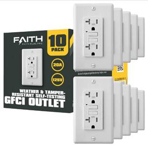 lot 98 image: FAITH 20 Amp 125-Volt Outdoor GFCI Duplex Outlet, Weather and Tamper-Resistant GFI Receptacles, LED Indicator, White (10-Pack)