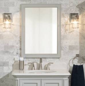 lot 150 image: allen  roth Wrightsville 22-in x 30-in Framed Bathroom Vanity Mirror (Light Gray)