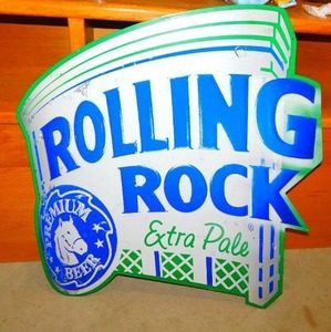Large Vintage 2002 Rolling Rock Beer Metal Sign 40 x 36