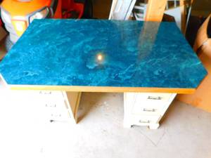 Five Drawer Desk  With A Blue Marble Counter Top
