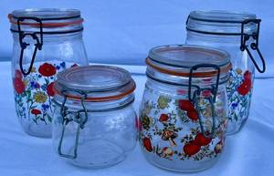 Set of Glass Canisters - Vintage R. Carmen Wild Poppy 1L and New France Niveau De Remplissage 34L plus .5L