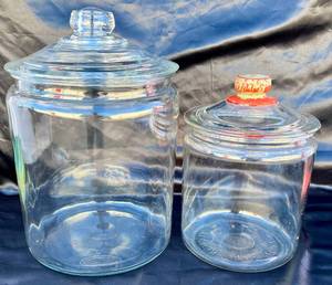 Toms Roasted Peanuts Clear Glass Jar with Red Knob Lid and  General Store Candy Jar