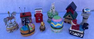 Lot of 10 Trinket Boxes - I Love Lucy, Coca Cola, Winnie the Pooh, Carousel, and more