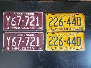 lot 23 image: 2 Pair of 1952 MN license Plates