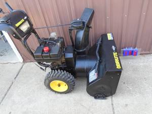 Brute 11.527 snow blower with electric start. Used condition. Tested & works. As shown.