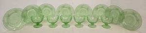 lot 30 image: Vintage Green Depression Custard Bowls & Dessert Plates
