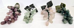 lot 10 image: 4 Vintage Carved Quartz Grape Clusters wJade Leaves 