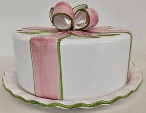 lot 9 image: Vintage Alabaster Ribbons and Bows Ceramics Covered Cake Plate