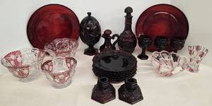 lot 90 image: Vintage Ruby Red & Cape Cod Glassware and ANNA HUTTE Lead Crystal 