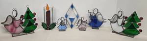 lot 26 image: Vintage&nbspStained Glass Angels & Christmas Tree Figures and Candle Holders
