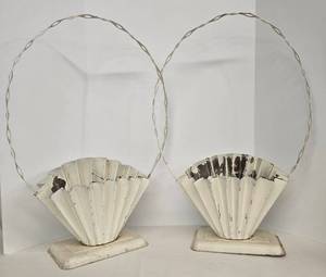 lot 12 image: Vintage Metal Gravesite Floral or Planter Baskets - Winter Greens Decor