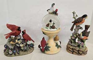 lot 43 image: Lenox Bird Snow Globe & 2 Royal Crown Bird Figures - All Play Music 