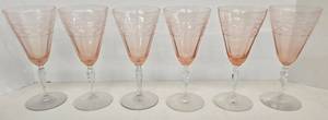 lot 66 image: Vintage FOSTORIA Eilene Pink Rose Water Goblets - Qty 6