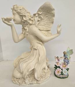 lot 72 image: Large Resin Garden Fairy Stature & Rainbow Visions Fairy San Francisco Music Box