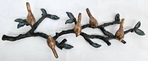 lot 15 image: Vintage Cast Iron Tree Branch wGolden Birds Wall Decor