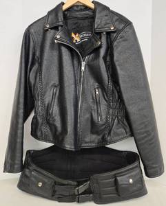 lot 117 image: Xelement Womens Black Leather Jacket & First Kidney Belt