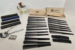 lot 97 image: Vintage Shaving Tools & EAGLE Grooming Combs