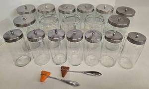 lot 107 image: Vintage Medical Glass Storage Jars wLids & Reflex Hammers  - Qty 18 