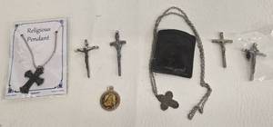 lot 128 image: Vintage STERLING SILVER Crucifix Pendants - Qty 7