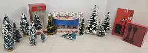 lot 139 image: Holiday Train Set, Christmas Village Trees, Lamp Post, & Traffic Lights