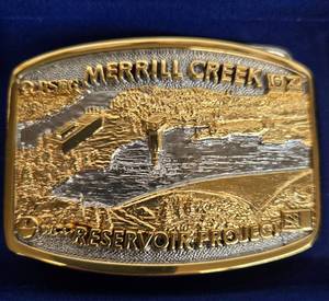 lot 161 image: Vintage MERRILL CREEK Reservoir Project Gold & Silver Plated Belt Buckle