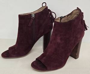 lot 179 image: HALOGEN Womens Burgundy Suede Open Toe Booties
