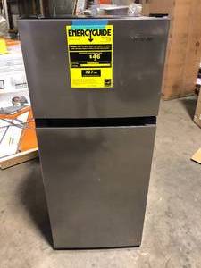 lot 18 image: Vissani 4.5 cu. ft. 2-Door Mini Refrigerator in Platinum Steel with Freezer    Customer Returns See Pictures