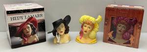 lot 29 image: Misc. Collectible Porcilain Women Vases Including Hedy Lamarr & Jim Jeam Convention Piece (NIB)