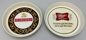lot 108 image: 13 Budweiser & Miller Beer Plastic Serving Trays