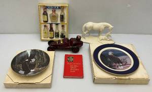 lot 153 image: Misc. Collectibles Including Garnier Car Decanter Small Collectible Liquor Bottle Set  & More (ALL ARE EMPTY) Horse Statue As Seen