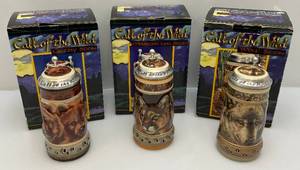lot 188 image: Misc. CALL OF THE WILD Grizzly, Mountain Lion & Wolf Steins (NIB)