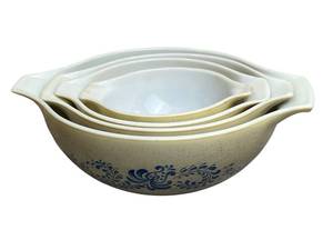 Vintage Pyrex Homestead Cinderella Mixing Bowls (Largest is 10 Wide) - Overall good condition with some wear - NO Shipping