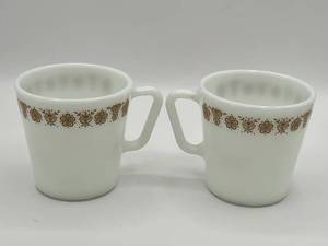 Vintage Pyrex Butterfly Gold No. 1410 Coffee Mugs (Overall Good Condition) - NO Shipping