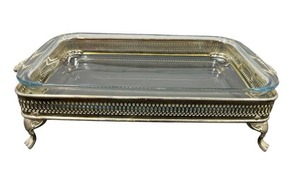 Nice Silver Plated Rectangle Buffet Holder with Marinex Glass Casserole Dish - NO Shipping