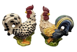 Pair of Vintage 1999 CBK LTD. 12 Ceramic Hand Painted Roosters in Very Nice Condition - NO shipping