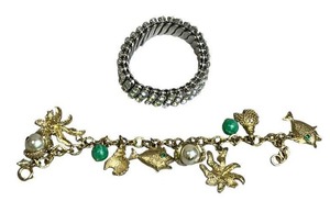 Nice Vintage Sarah Coventry 7 Under The Sea Charm Bracelet & Vintage 3 Row Rhinestones Stretch Bracelet (Made in Japan) - Shipping Available