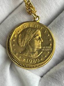 Vintage 1980 24-Karat Gold-Plated Susan B. Anthony Coin Pendant Necklace (23 Long) w COA - Shipping Available