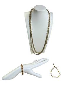 Vintage Costume Jewelry Lot with Faux 54 Pearl Necklace and Bracelet (No Precious Metals) - Shipping Available