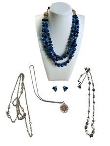 Vintage MCM Costume Jewelry Lot with 1950s Blue Choker Necklace & Earrings (No Precious Metals) - Shipping Available