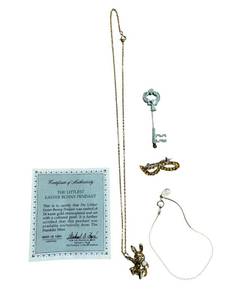 Vintage 18 Franklin Mint 24 Karat Gold Electroplated with Cultured Pearl The Littlest Easter Bunny Pendant and More - Shipping Available