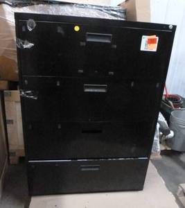 lot 99 image: Black 4 drawer lateral file cabinet