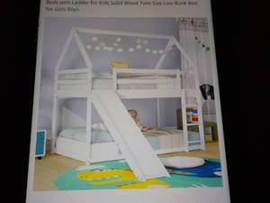 lot 56 image: Twin House Bunk Bed with Slide in w...