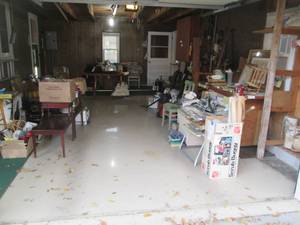 lot 01 image: Entire contents of garage, shed, and some furniture items.