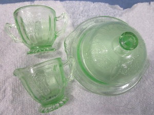 Green Glass Childs CreamSugarButter
