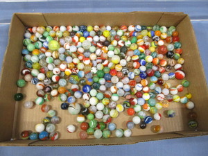 Octagon Jar, Vintage Marbles