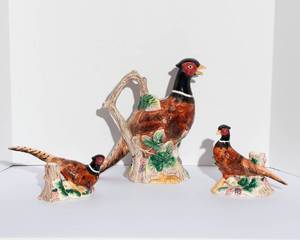 lot 15 image: Pheasant Pitcher and Candle Holders